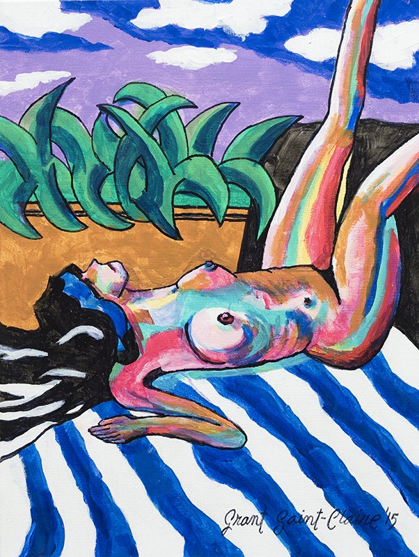 Girl on striped Blanket by artist Grant Saint-Claire